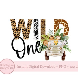 Wild One Animal Print Baby Safari Animals Truck PNG, Safari 1st Birthday T Shirt Sublimation Design, Safari Party, Download digital instantâneo