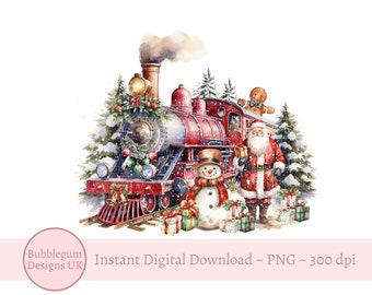 Red Christmas Train Sublimation Design, PNG, 1st Christmas T Shirt Design, Santa Sack Design, Instant Digital Download