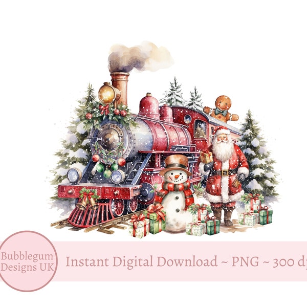 Red Christmas Train Sublimation Design, PNG, 1st Christmas T Shirt Design, Santa Sack Design, Instant Digital Download