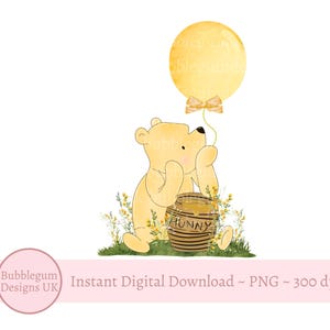 Diseño de sublimación de globo clásico de Winnie The Pooh, PNG, diseño de primer cumpleaños de Winnie The Pooh, fiesta del oso Pooh, descarga digital instantánea