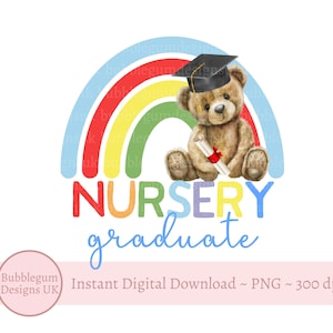 Pépinière diplômé arc-en-ciel lumineux sublimation ours en peluche Design, PNG, carte ours de remise des diplômes, classe de maternelle de 25 personnes, téléchargement immédiat