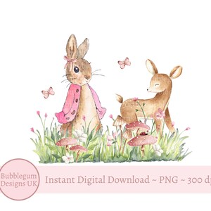 Flopsy Bunny Woodland PNG, Baby Deer Sublimation Design, Backdrop, baby Shower Design, Instant Digital Download