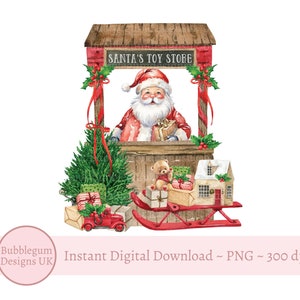 Santa's Toy Store PNG, Christmas Clip Art, Cute Father Christmas Design, Christmas Market, Holiday Sublimation, Instant Digital Download