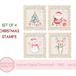 Conjunto de selos postais do Pólo Norte PNG, conjunto de selos postais do Pólo Norte, adesivos, selos de cartas do Papai Noel, carimbo postal, download digital instantâneo