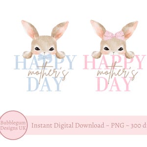 2 x glücklicher Muttertag Baby Bunny Pink & Blau Sublimationsdesigns, PNG, Muttertagskartendesign, Tassensublimation, sofortiger digitaler Download