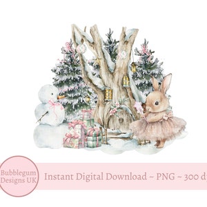 Tutu Bunny Winter Woodland PNG, Ballerina Bunny Sublimationsdesign, 1