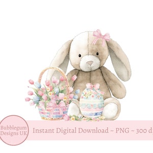 Pink Oster Lop Ohrhäschen & Korb Sublimationsdesign, PNG, Osterhase, 1.Ostern, Häschen, Mädchen Ostern, Sofortiger digitaler Download
