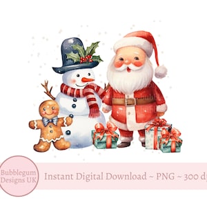 Christmas Red Santa en sneeuwpop PNG, doosontwerp kerstavond, kerstvakantiesublimatie, vrolijke kerstman, instant digitale download