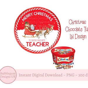 Design de tampa de cuba de chocolate para professor de feliz Natal, PNG, tampa de cuba de chocolate para impressão, adesivo de Natal, download digital instantâneo