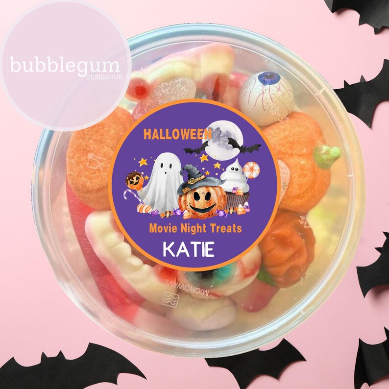 Halloween Movie Night Treats Chocolate Tub Lid Design, PNG, Printable