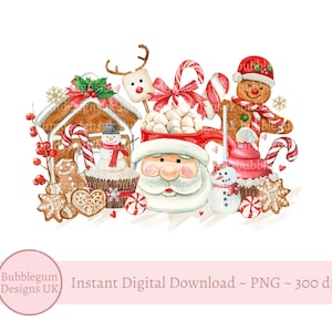 Christmas Bakery Sweet Treats sublimatie ontwerp, png, bord met warme cacao, kerstmanzak, ontwerp kerstmok, instant digitale download