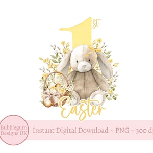 My First Easter Bunny & Easter Egg Basket Sublimation Design, PNG, Yellow Easter Bunny Rabbit, 1st Easter, Instant Digital Download