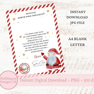 Carta de Santa Cam, Carta de Navidad de Santa A4, Santa Cam, Carta de Navidad en blanco JPG, Polo Norte, Descarga digital instantánea