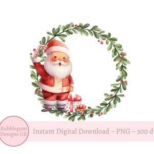 Jolly Santa-kerstkrans PNG, kerstillustraties, kerstmanzakontwerp, vakantiesublimatie, kerstman, instant digitale download