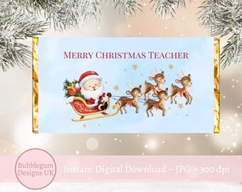 Merry Christmas Teacher Chocolate Wrapper, Printable Candy Wrapper, A4 Printable, Thank You Teacher, Best Teacher, Instant Digital Download