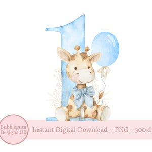 Baby Giraffe 1. Geburtstag PNG, niedliche Giraffe Sublimationsdesign, erster Geburtstagskarte, Mädchen 1. Geburtstag Shirt, sofortiger digitaler Download,