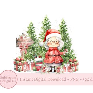 Mrs Claus Natale Woodland Sublimation Design, PNG, Design biglietto di Natale mamma, Design maglione di Natale, Nonna, Download digitale istantaneo