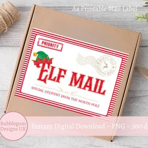 Etiqueta de envío de correo de duendes al Polo Norte, tamaño A4, PNG, etiqueta de franqueo de entrega especial de Navidad, etiqueta de paquete, descarga digital instantánea