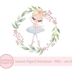 Ballerina Blumenkranz PNG, Sublimations-Design, Ballerina PNG, Ballett Party Dekor, blonde Ballerina Clipart, sofortiger digitaler Download