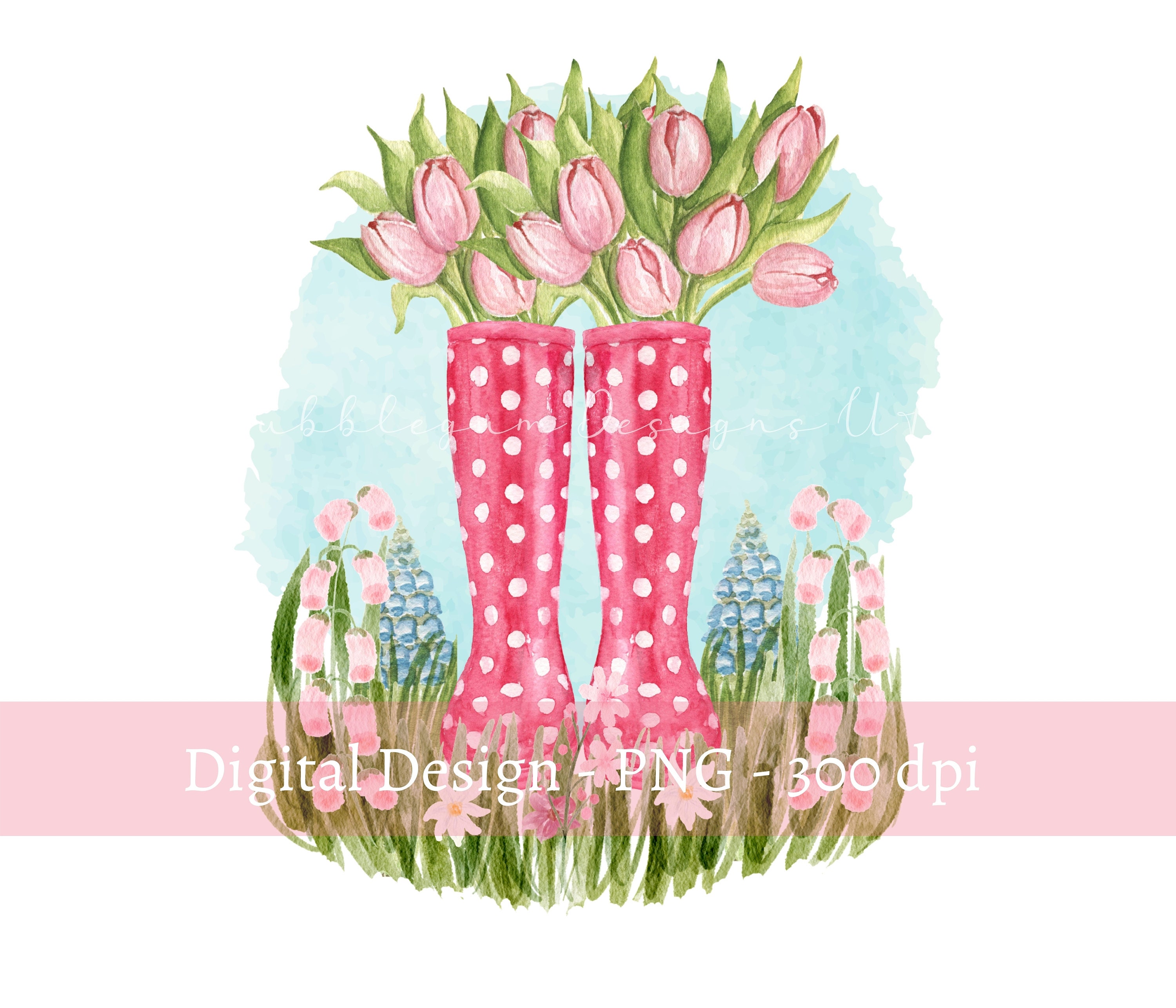 Spring Flower Wellies PNG Rustic Spring 