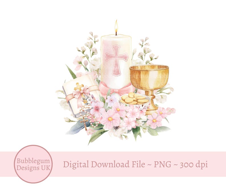 Pink First Holy Communion PNG, 1st Communion Sublimation Design ...