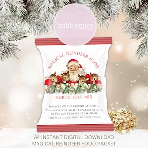 Magisches Rentier-Food-Paket JPG, druckbare A4-Vorlage für magisches Rentierfutter, Weihnachtsabend-Rentier-Food-Paket, sofortiger digitaler Download