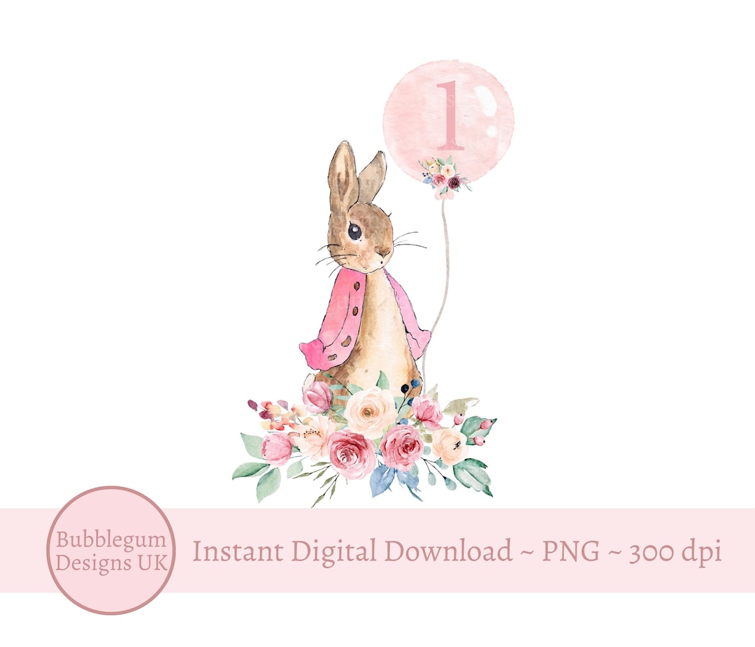 Flopsy Bunny Pink Balloon Pink Bunny Rabbit PNG Sublimation