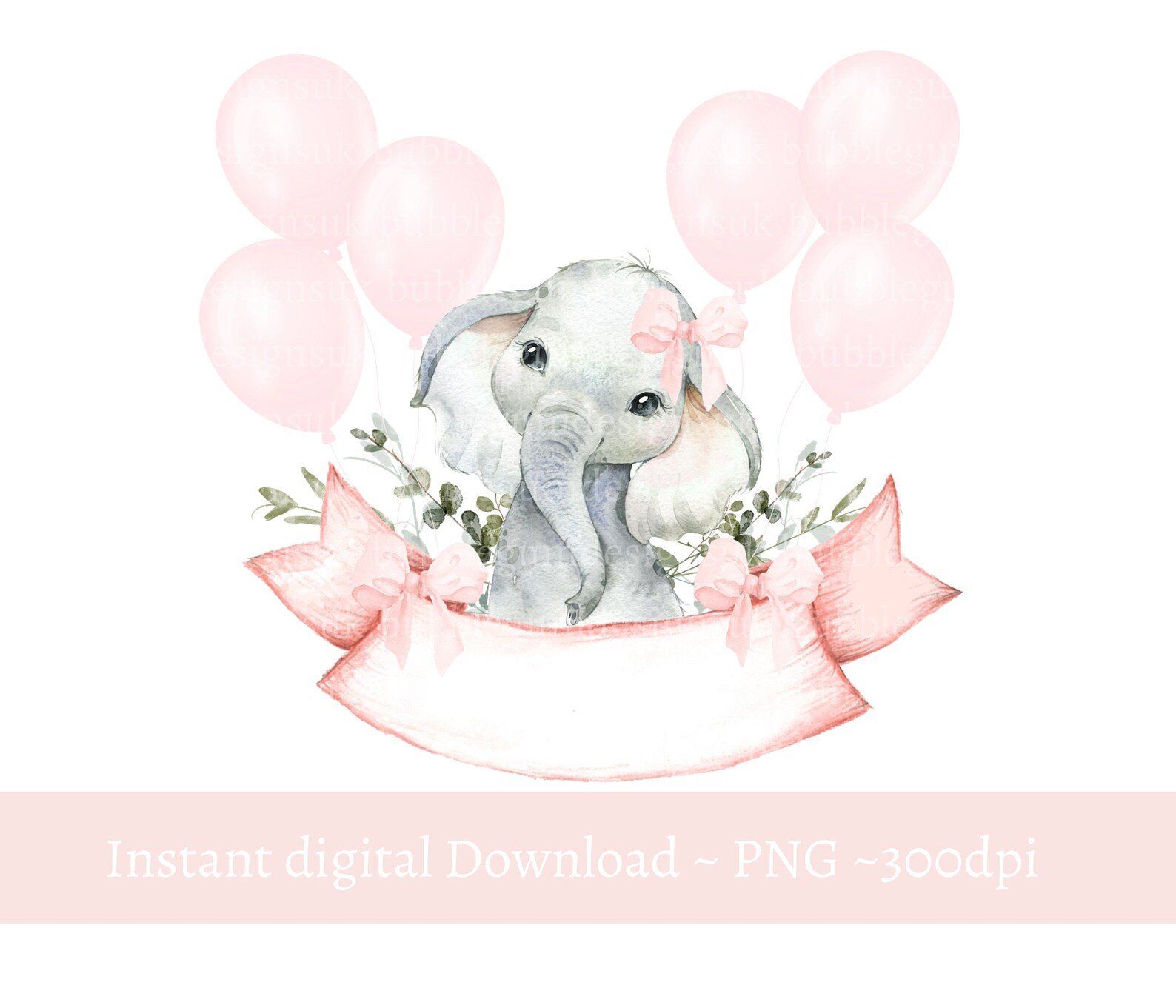 Baby Elephant Pink Balloons PNG Baby Girl Elephant - Etsy