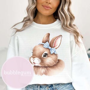 Easter Bunny & Blue Bow Sublimation Design, PNG, Easter Bunny Blue Gingham Bow, Bunny Rabbit, Coquette Easter, Instant Digital Download