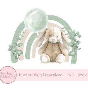 Arc-en-ciel d'eucalyptus vert PNG, sublimation de lapin, arc-en-ciel, lapin vert, Pâques, téléchargement immédiat