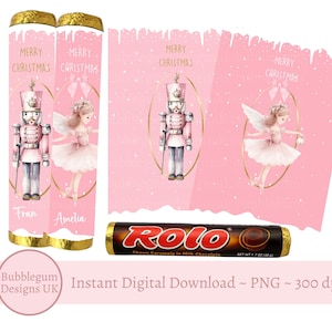 Quebra-nozes de Natal e embalagens de rolo de fada, embalagens de doces de chocolate para impressão, PDF para impressão A4, enchimento de meia, download digital instantâneo