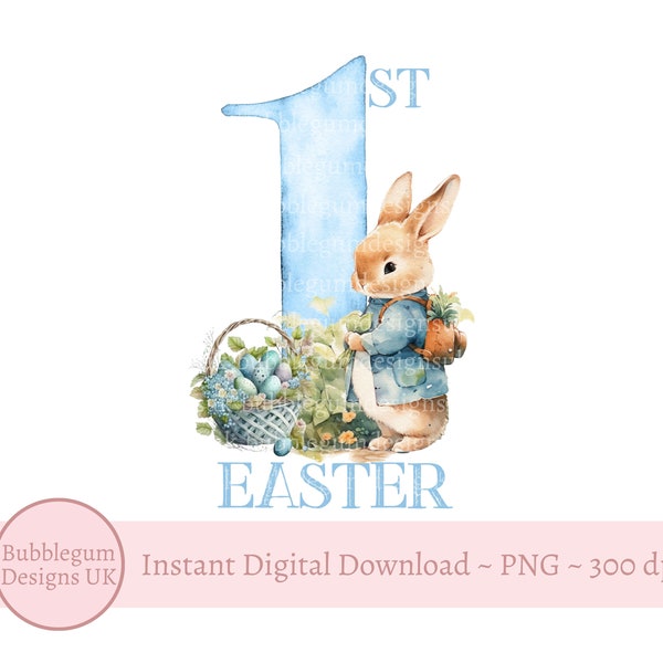 My First Easter Bunny & Basket Sublimation Design, My 1st Easter Clip Art, PNG, Easter Bunny Rabbit, 1st Easter, Instant Digital Download