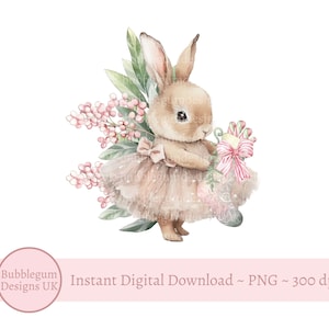 Ballerina Bunny Sublimationsdesign, PNG, Tutu Bunny Festive Greenery, 1