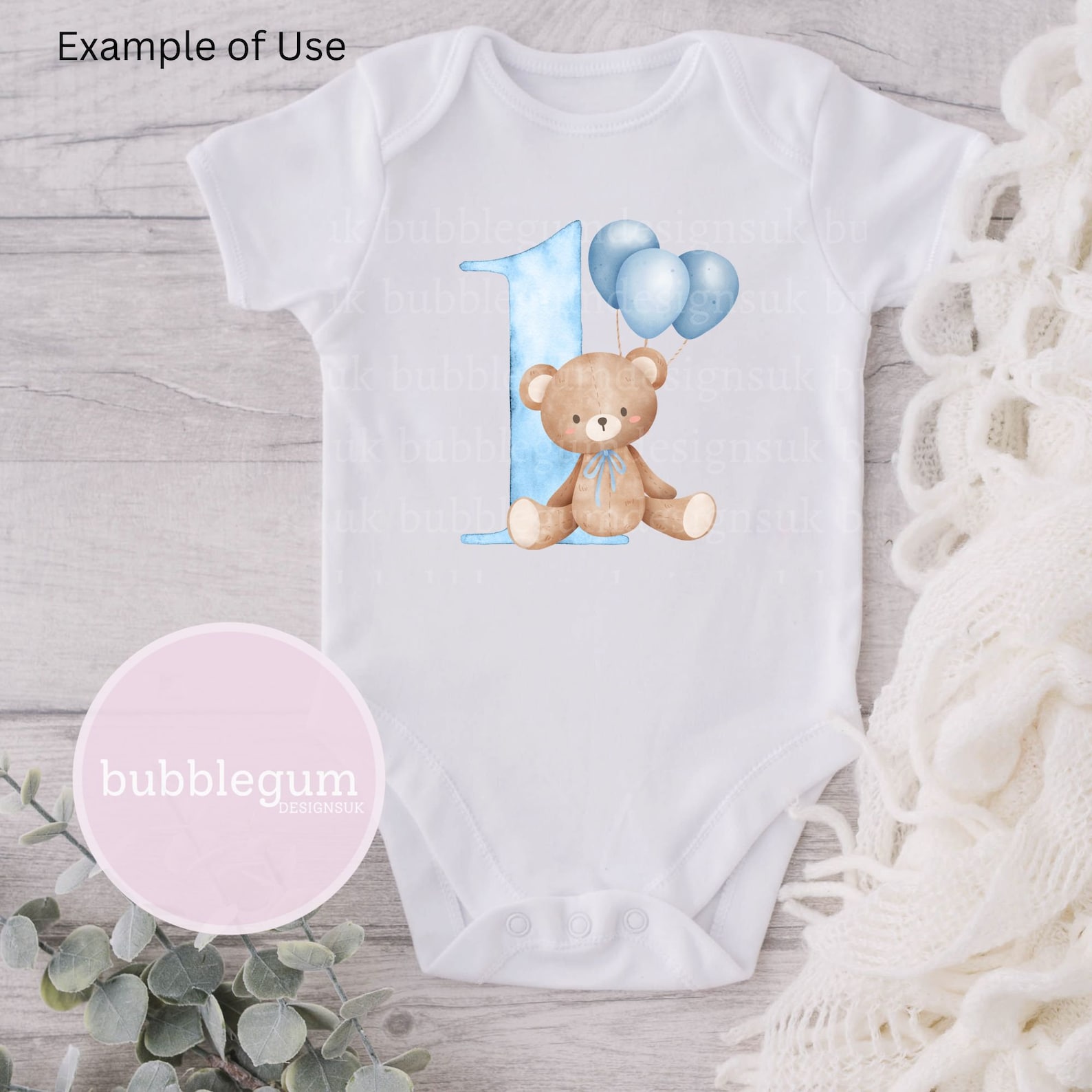 Teddy Bear Blue Balloon 1st Birthday PNG, First Birthday Sublimation ...