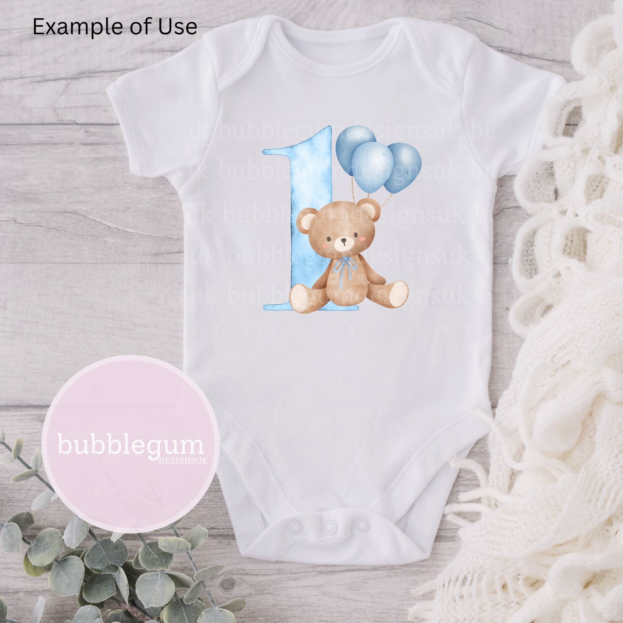 Teddy Bear Blue Balloon 1st Birthday PNG, First Birthday Sublimation ...