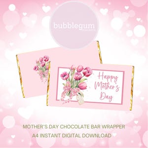 Afdrukbare Moederdag chocoladereep wrapper, Moederdag ontwerp roze tulp, 1,55 oz (100 g) reep wrapper, instant digitale download
