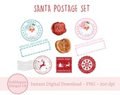 Santa Mail Postage Set PNG, Merry Christmas Pink Blue Santa Designs,Stickers, Vintage Santa Stamp, North Pole Mail, Instant Digital Download