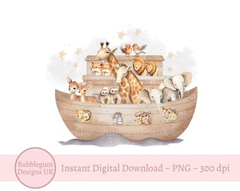 Noah's Ark & Animals PNG, Noah's Ark Sublimation Design, Baptism, Christening, Naming Day Card Design, Animals Ark, Instant Digital Download