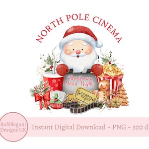 Santa North Pole Cinema PNG, Noc Filmowa Bożonarodzeniowa, Clipart Bożonarodzeniowy Mikołaj, Projekt Sublimacji Piżamy Bożonarodzeniowej, Natychmiastowe Pobieranie Cyfrowe