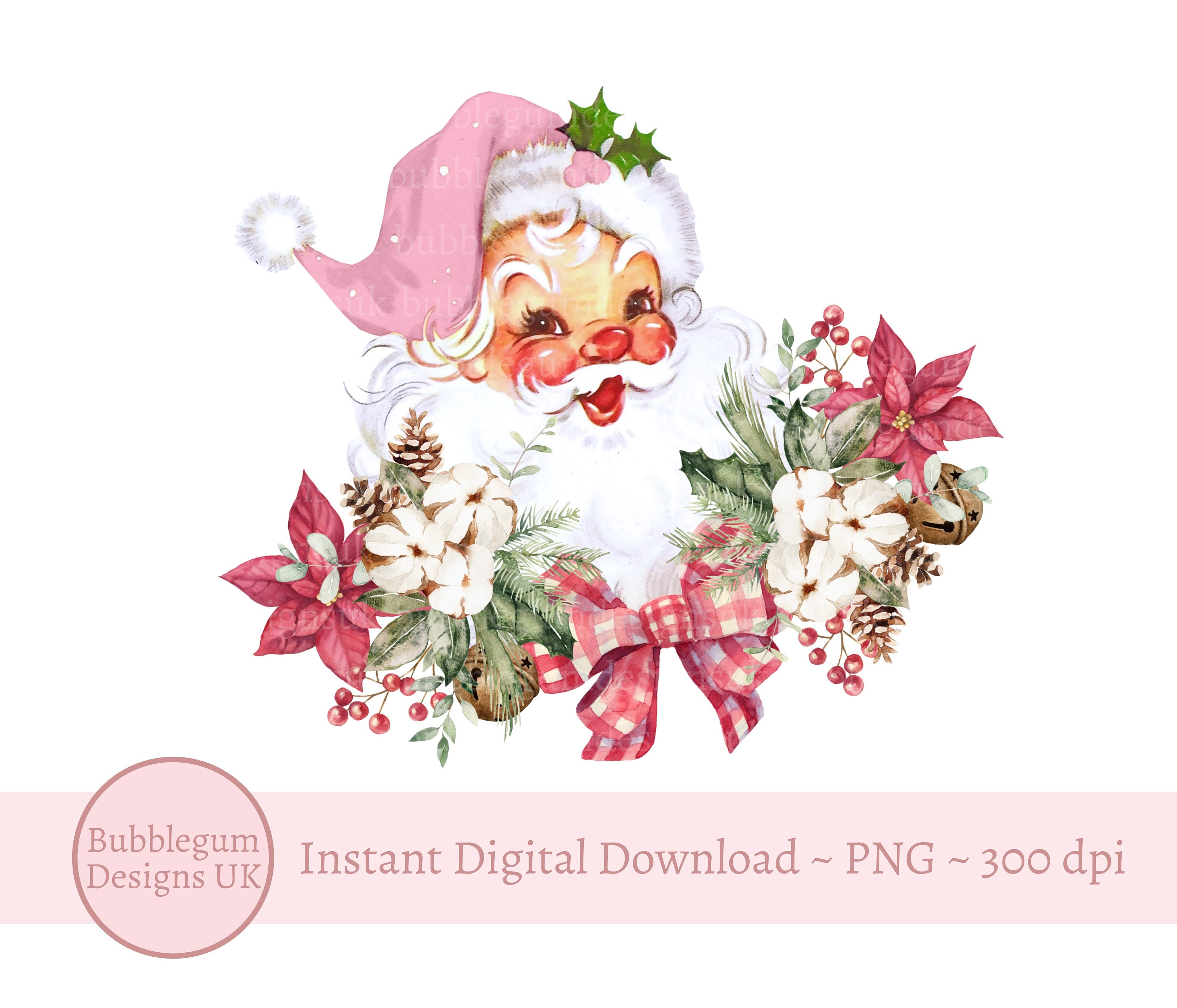 Pink Santa Christmas PNG Christmas Clip Art Vintage Santa Design