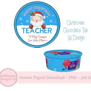 Design de tampa de banheira de chocolate para professor de feliz Natal, PNG, tampa de banheira de chocolate para doces de Papai Noel para impressão, adesivo de Natal, download digital instantâneo