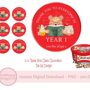 Design de tampa de pote de chocolate para o ano 1 ao 6, PNG, tampa de pote de chocolate para impressão, agradecimento à turma, download digital instantâneo