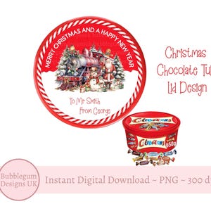 Diseño de tapa de bote de chocolate con forma de tren de Papá Noel en el Polo Norte para Navidad, PNG, tapa de bote de chocolate para imprimir, calcomanía navideña, descarga digital instantánea