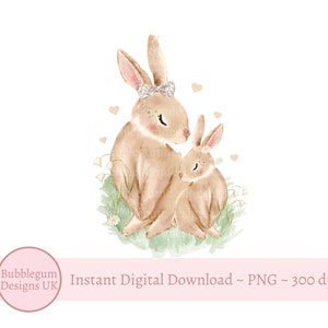 Conejitos y mamás para el Día de la Madre PNG, Diseño de tarjeta para el primer día de la madre, Diseño de sublimación para el Día de la Madre, Mamá, Mamá, Descarga digital instantánea