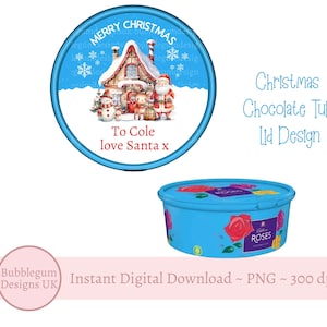 Merry Christmas Santa House Chocolate Tub Lid Design, PNG, Printable Chocolate Candy Tub Lid, Christmas Sticker,Instant Digital Download