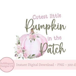 Cutest Little Pumpkin in the Patch PNG, Pink Pumpkin Sublimation Design, Fall Pink Pumpkin, Pick Your Own Pumpkin, Instant Digital Download