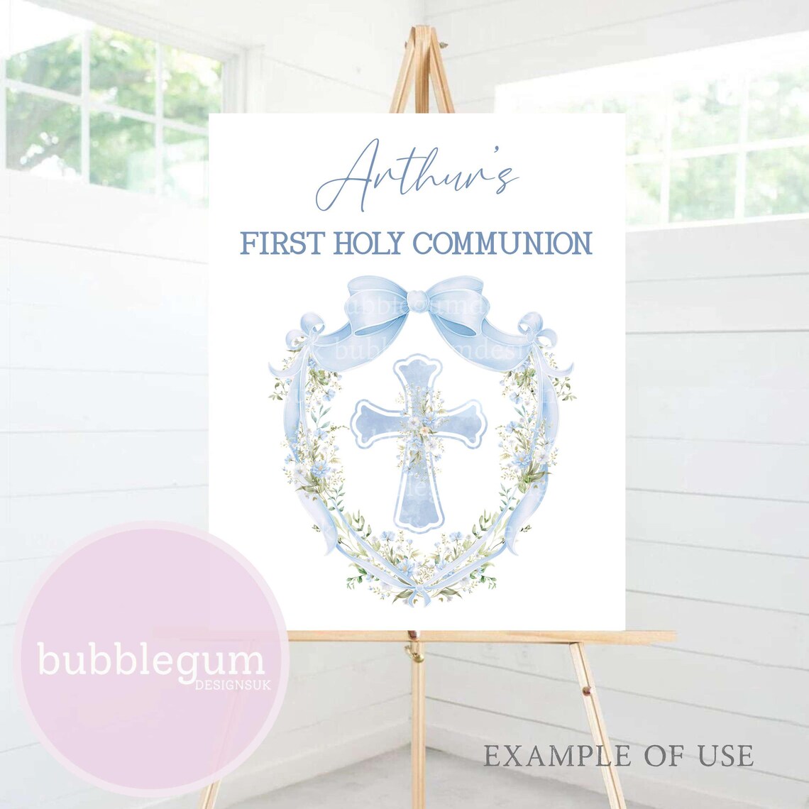 Blue Floral Cross Crest PNG, First Communion Sublimation Design, Holy ...