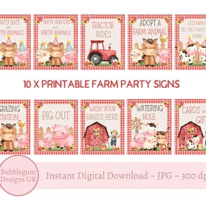 Pacote com 10 placas de mesa para festa na fazenda Red Barn, decoração de aniversário na fazenda, placa de buffet, placas para impressão para festa na fazenda Barnyard, DOWNLOAD DIGITAL INSTANTÂNEO