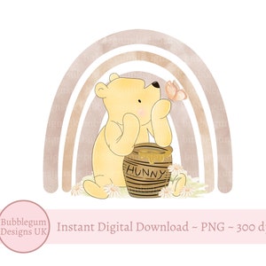 Pot de miel classique Winnie l'ourson sublimation arc-en-ciel, PNG, arc-en-ciel neutre, baby shower ourson ours, anniversaire téléchargement numérique instantané