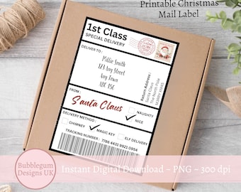 A4 Christmas Shipping Label, JPG, Parcel Label, Special Delivery Postage Label, Postage Sticker Design, North Pole, Instant Digital Download